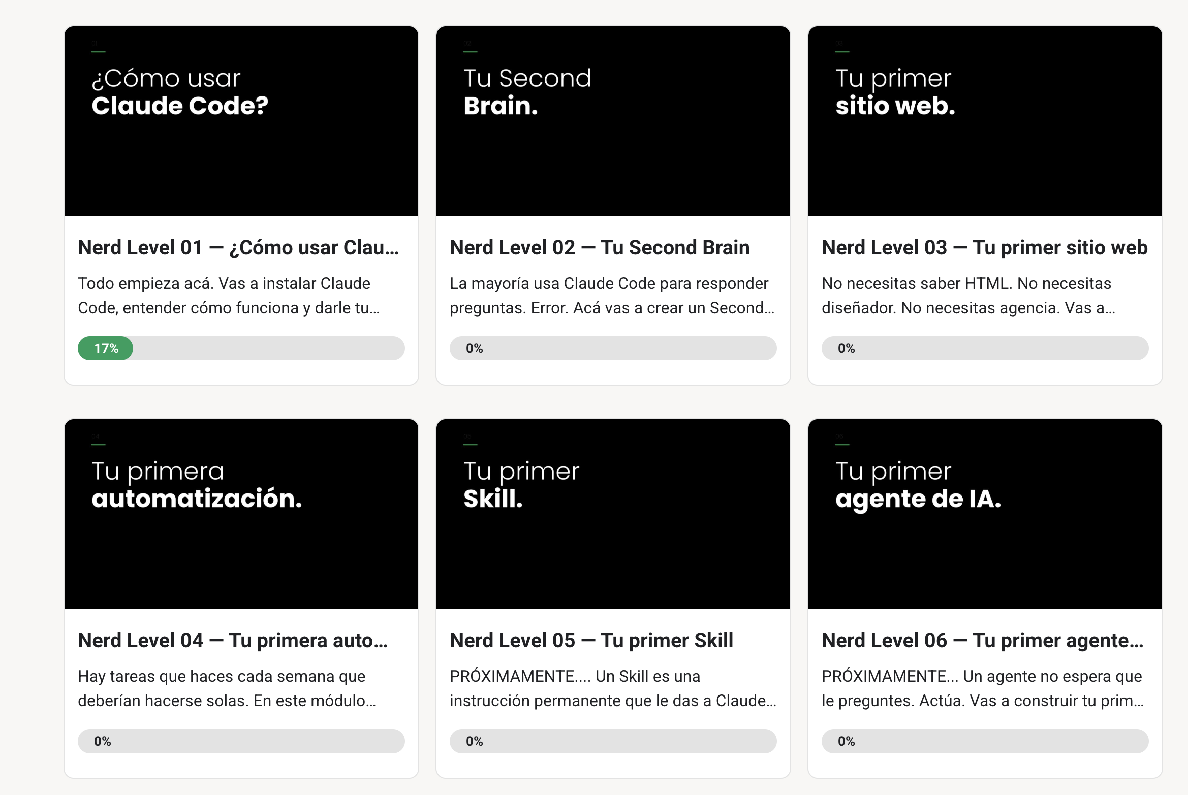 Módulos del curso Nerdos de la IA en Skool