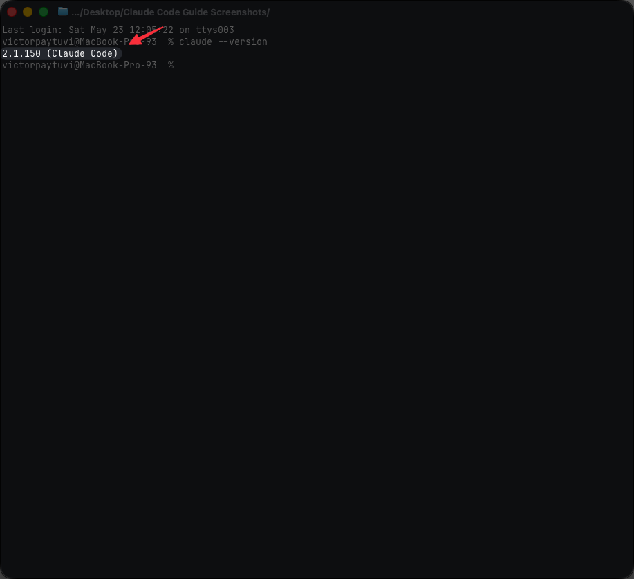 Terminal verificando Claude Code instalado