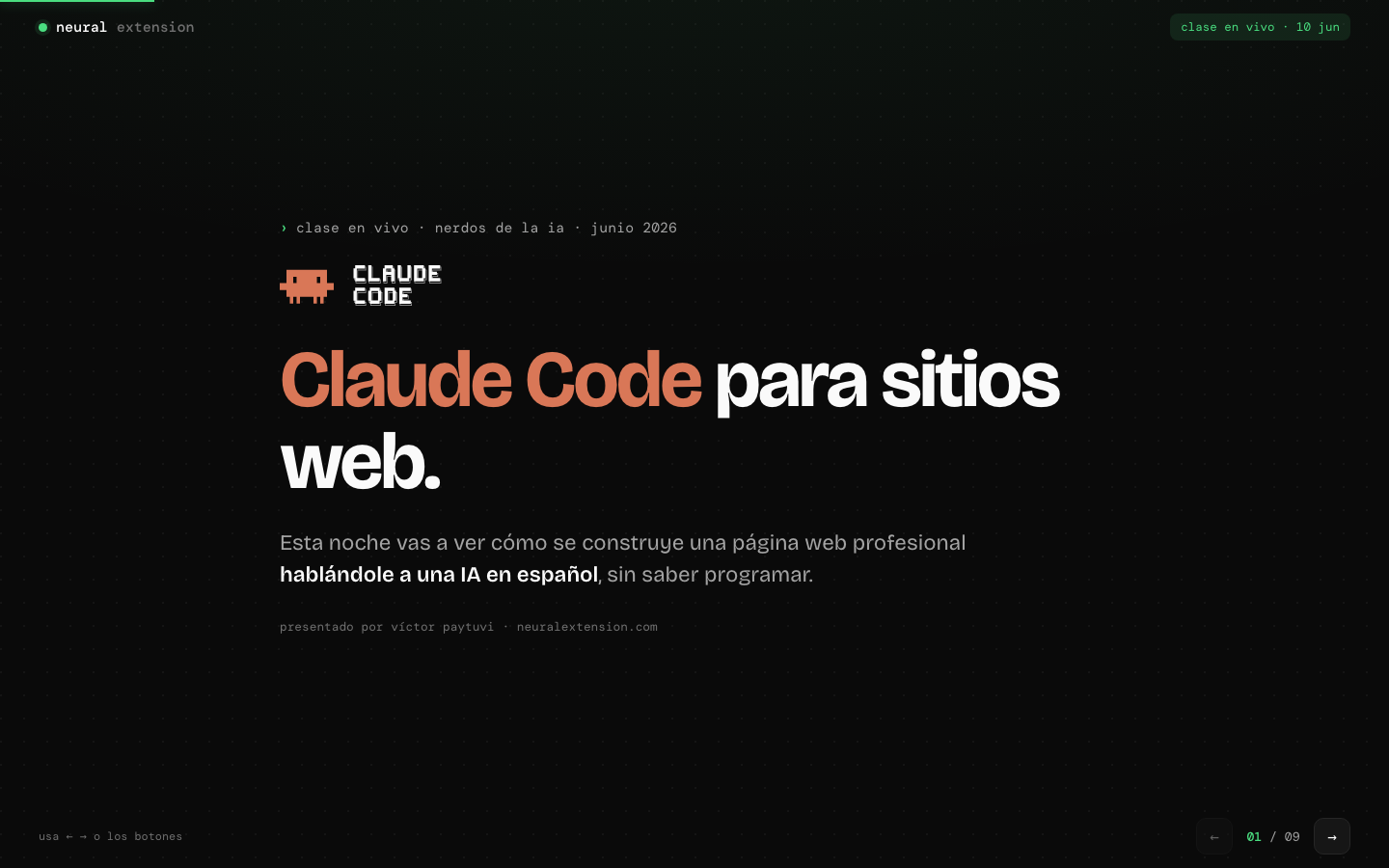 Portada de la presentación Claude Code para sitios web