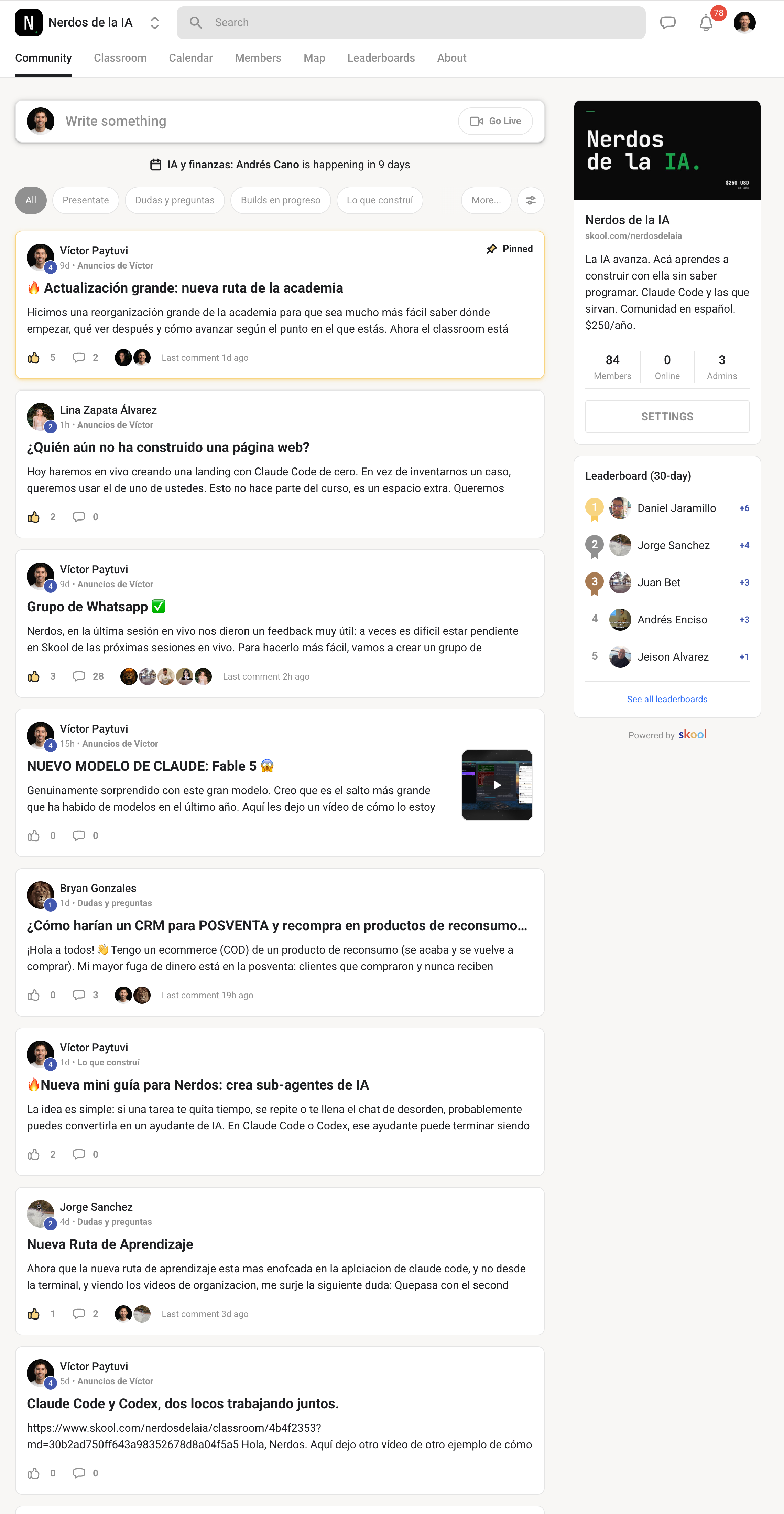 Feed de la comunidad Nerdos de la IA en Skool